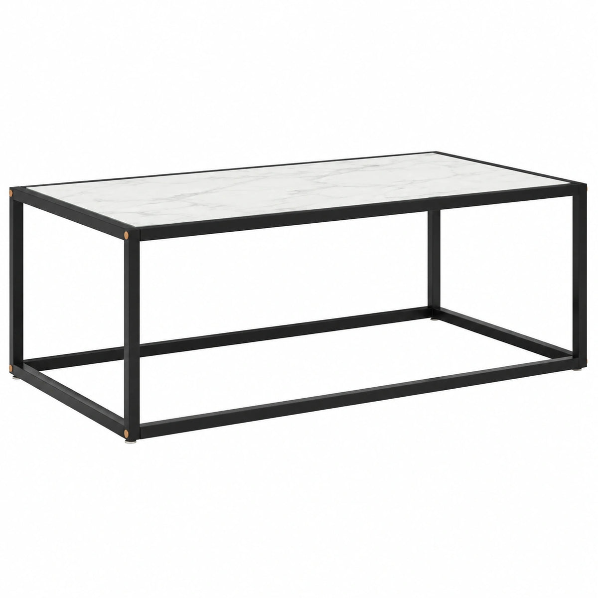 Tavolino moderno nero con piano in vetro effetto marmo bianco, 100 x 50 x 35 cm, ideale per soggiorno, camera da letto o ufficio