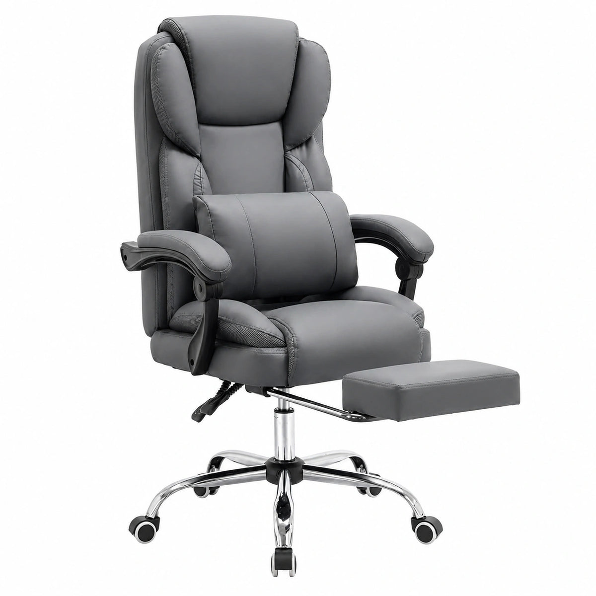 Poltrona Direzionale Ergonomica in Pelle Grigia con Ruote