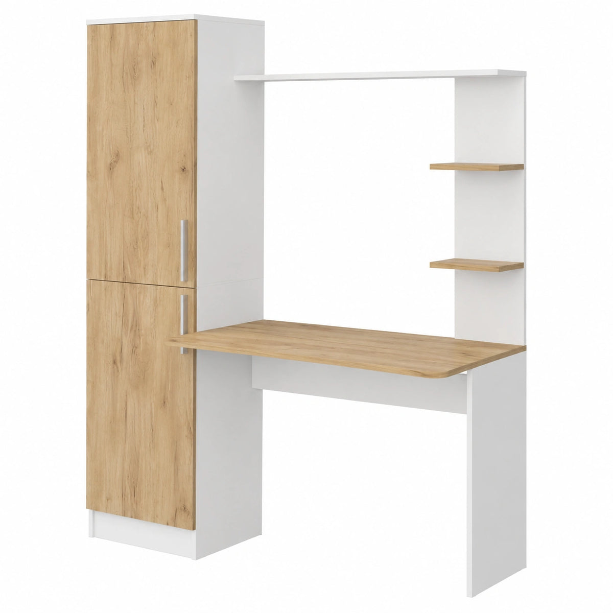 Scrivania Vicco Tessa con Ripiani, Rovere Bianco/Dorato, 122.9x52 cm