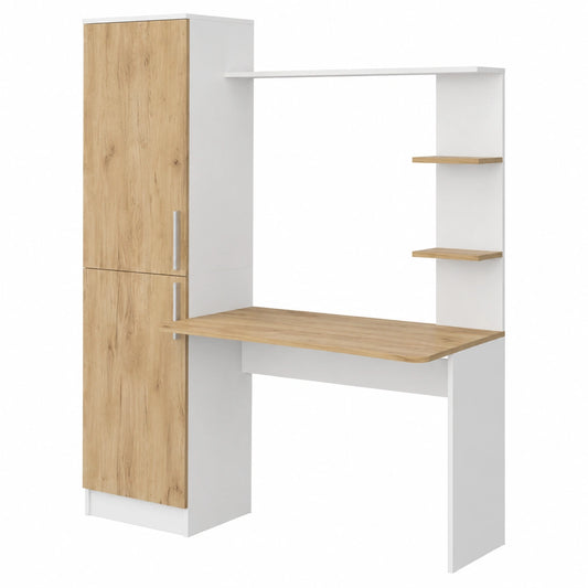 Scrivania Vicco Tessa con Ripiani, Rovere Bianco/Dorato, 122.9x52 cm