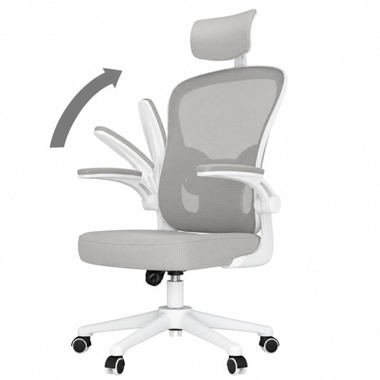Sedia Ergonomica da Ufficio con Poggiatesta e Braccioli Regolabili, Grigio