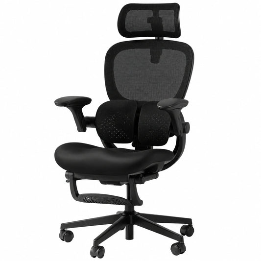 Sedia Ergonomica HINOMI Q2 con Supporto Lombare e Poggiatesta, Seduta Mesh con Braccioli Pieghevoli e Poggiapiedi, Nero