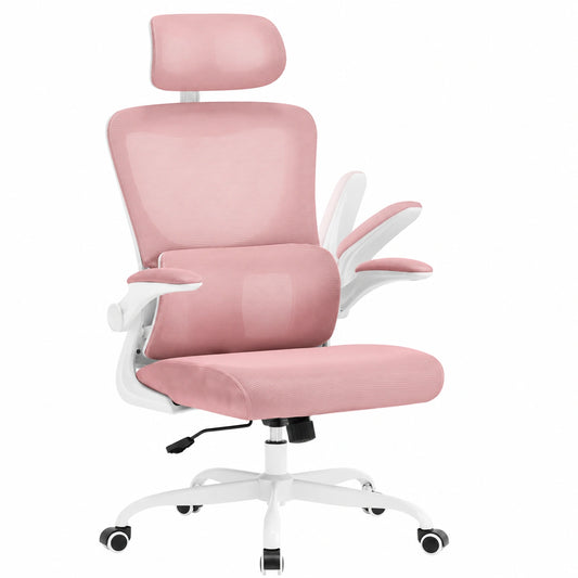 Sedia da Ufficio Ergonomica WOLTU con Rete Traspirante e Supporto Lombare, Poggiatesta e Braccioli Regolabili, Colore Rosa