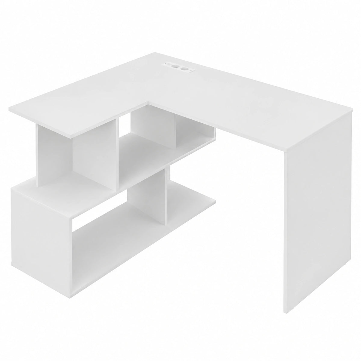 Scrivania Angolare con Libreria e Porta USB-C, 120x100cm, Ideale per Ufficio e Studio, Colore Bianco