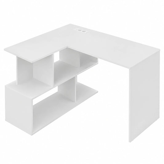 Scrivania Angolare con Libreria e Porta USB-C, 120x100cm, Ideale per Ufficio e Studio, Colore Bianco