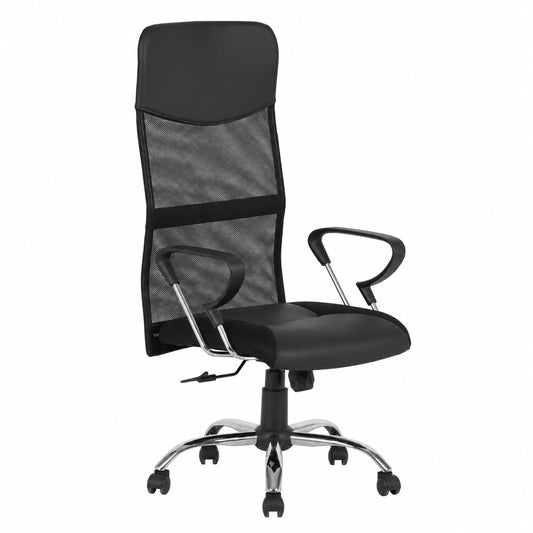 Sedia Ergonomica da Ufficio in Ecopelle e Rete, Alta con Supporto Lombare, Regolabile