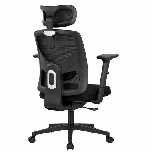 Poltrona Ergonomica da Ufficio con Supporto Lombare e Braccioli Pieghevoli, Rete Traspirante, Nera