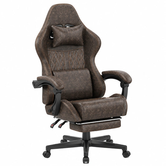 Sedia Gaming Ferghana Ergonomica con Poggiapiedi e Supporto Lombare, Poltrona in Pelle PU Regolabile per Ufficio, Marrone