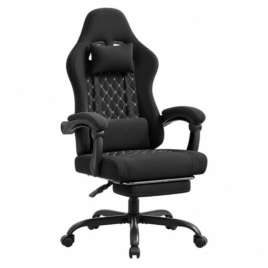 Sedia Gaming Ergonomica con Massaggio, Supporto Lombare e Rotazione, 150 Kg, Tessuto Traspirante, Nero e Bianco