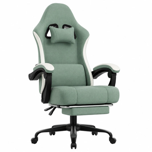 Poltrona da Gaming Ergonomica con Poggiapiedi e Supporto Lombare Regolabile, Schienale Reclinabile 90-135°, Portata Fino a 150 Kg, Colore Azzurro