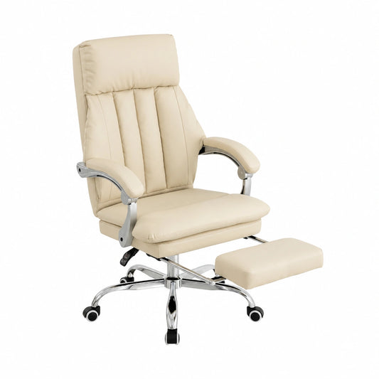 Sedia Ergonomica UEV in Pelle PU con Poggiapiedi, Comfort e Funzionalità, Poltrona Reclinabile Beige con Cuscino Spesso, Dimensioni Regolabili