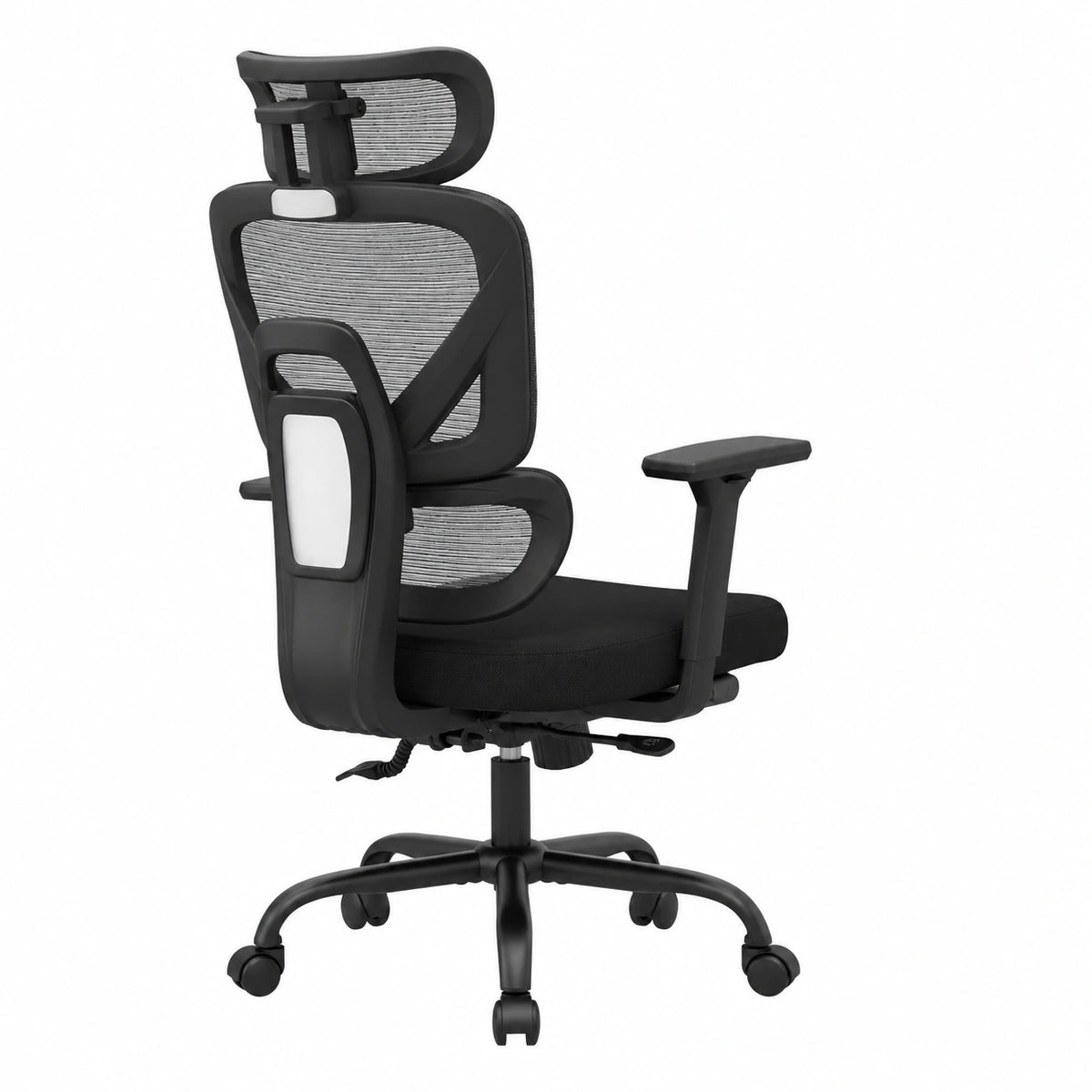 Sedia Ergonomica da Ufficio in Rete con Braccioli e Poggiatesta 3D, Supporto Lombare e Poggiapiedi, Girevole e Regolabile, Nero
