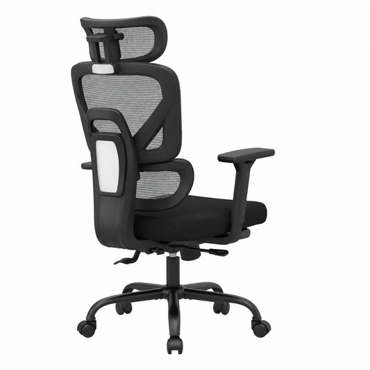 Sedia Ergonomica da Ufficio in Rete con Braccioli e Poggiatesta 3D, Supporto Lombare e Poggiapiedi, Girevole e Regolabile, Nero