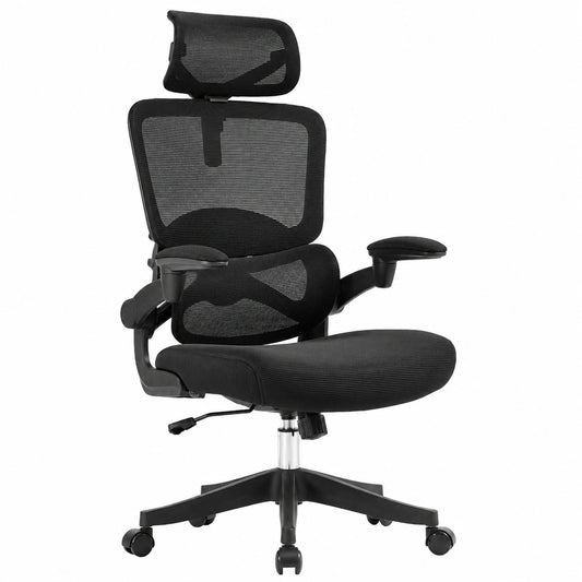 Vinsetto Sedia Ergonomica da Ufficio con Schienale Inclinabile, Braccioli e Supporto Lombare Regolabili, Nera