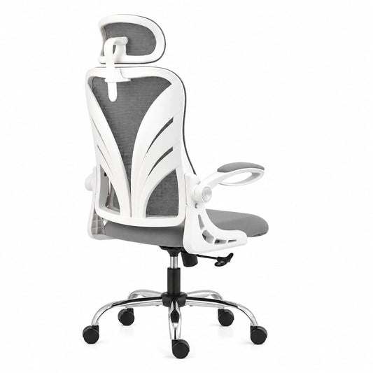 Sedia Ergonomica da Ufficio Bianca con Schienale Pieghevole e Supporto Lombare