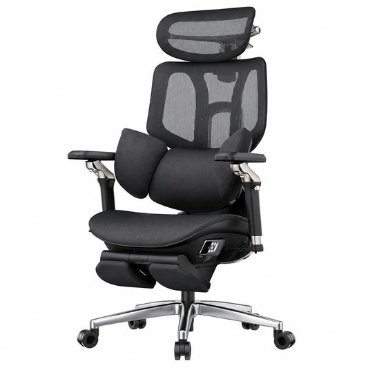 Hbada X7 Sedia Ergonomica Ufficio con Supporto Lombare Intelligente e Massaggio, Poggiatesta 4D, Rivestimento Alcantara®, Nero