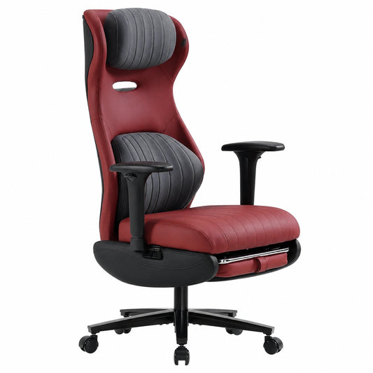Sedia Ergonomica EMIAH con Schienale Alto e Poggiapiedi, Braccioli Regolabili, Supporto Lombare, per Ufficio e Gaming, in Pelle PU Rossa