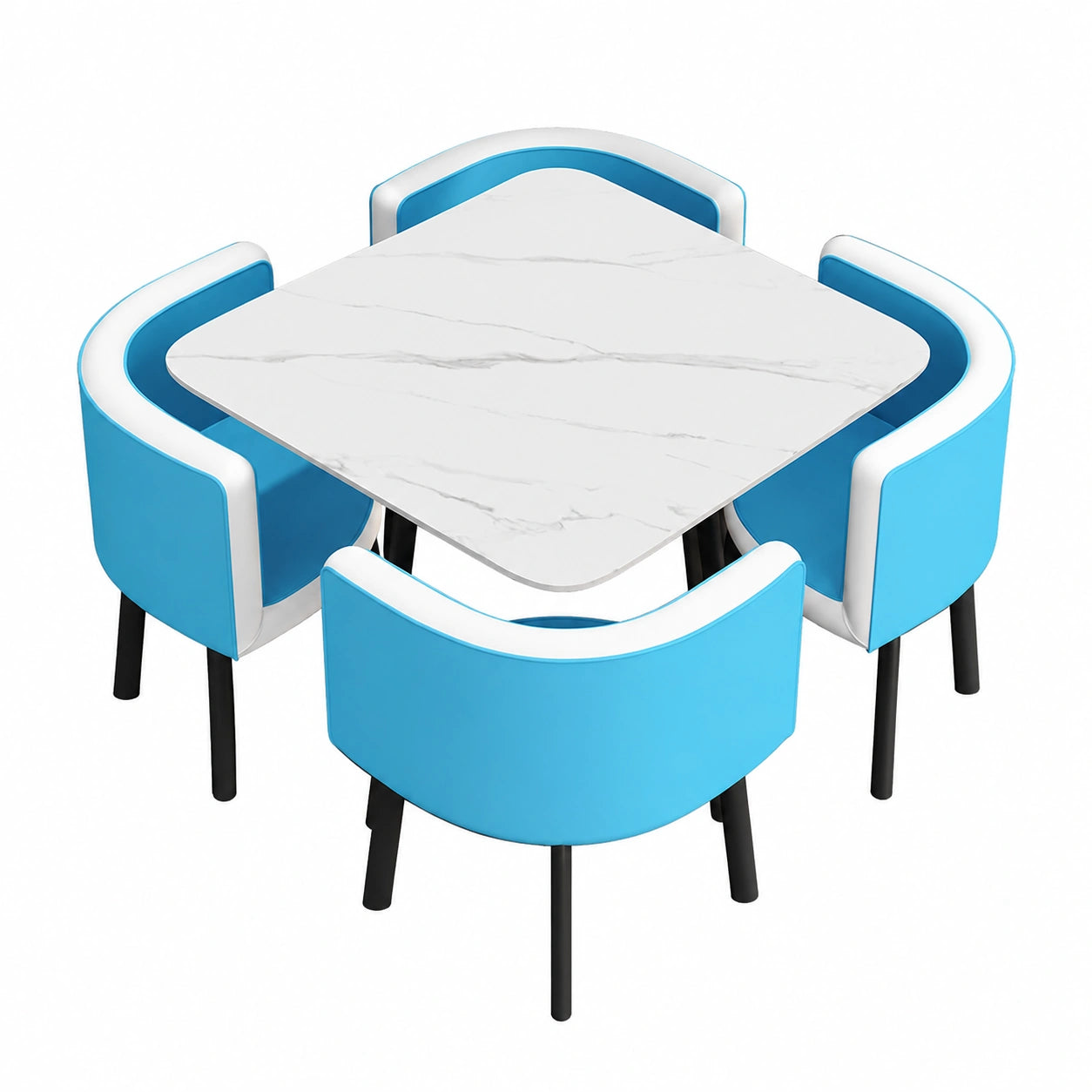 Set da pranzo contemporaneo con tavolo rotondo e 4 sedie in pelle PU, ideale per uffici e negozi